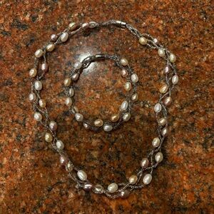 Freshwater Pastel Pearl and Seed bead Necklace Bracelet Set Magnetic Closure